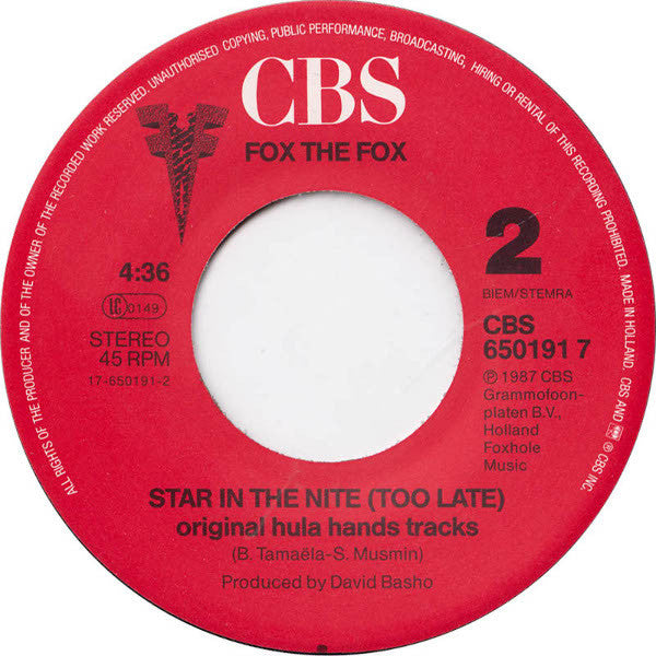 Fox The Fox : Star In The Nite (Too Late) (7", Single)