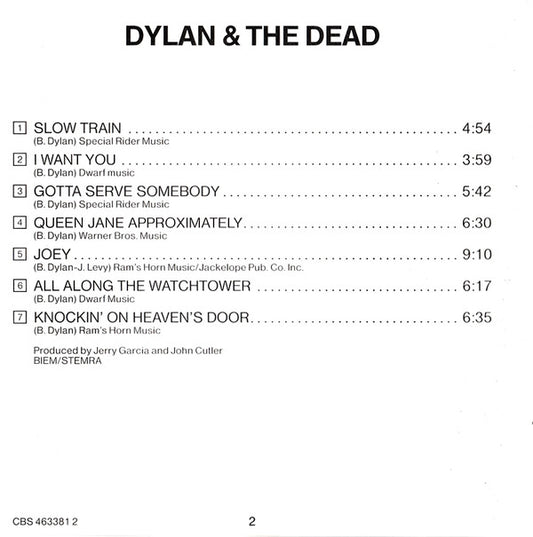 Bob Dylan & The Grateful Dead : Dylan & The Dead (CD, Album)