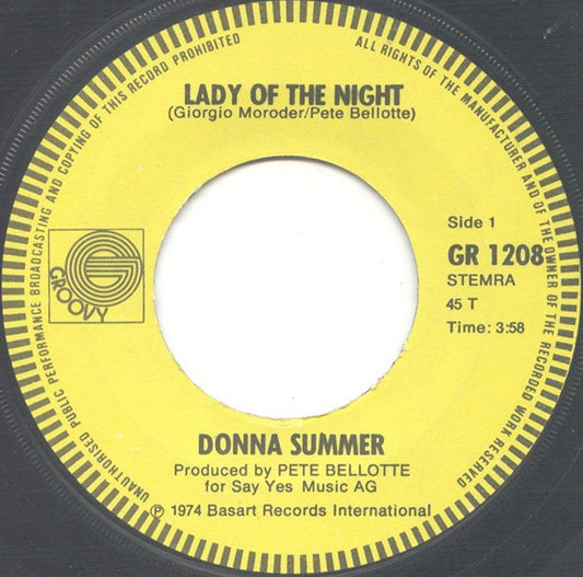 Donna Summer : Lady Of The Night (7", Single)