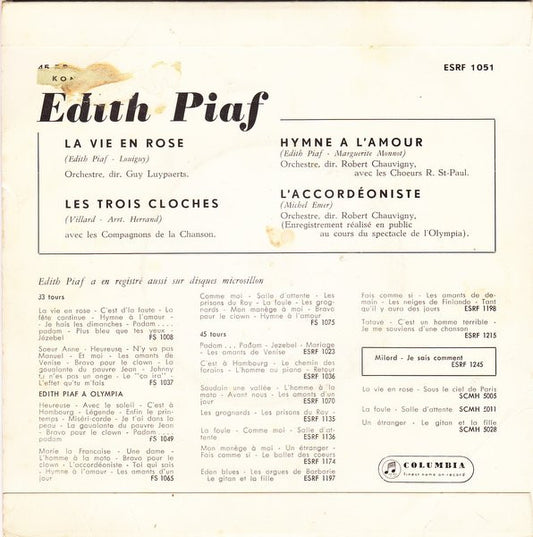 Edith Piaf : La Vie En Rose (7", EP, Mono)
