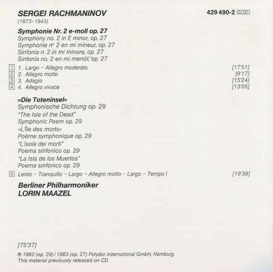 Sergei Vasilyevich Rachmaninoff - Berliner Philharmoniker, Lorin Maazel : Symphonie No.2 • Die Toteninsel (CD, Comp, RE)