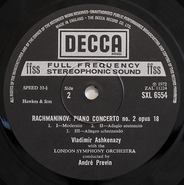 Sergei Vasilyevich Rachmaninoff, Vladimir Ashkenazy, London Symphony Orchestra, André Previn : Piano Concertos Nos. 1 And 2 (LP)
