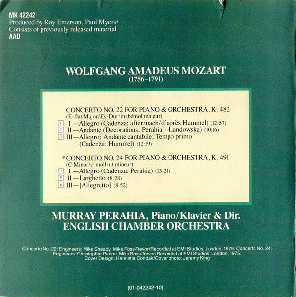 Murray Perahia Plays And Conducts Wolfgang Amadeus Mozart, English Chamber Orchestra : Piano Concertos Nos. 22 & 24 (CD, Album)