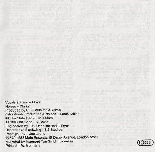 Yazoo : Upstairs At Eric's (CD, Album, RE)