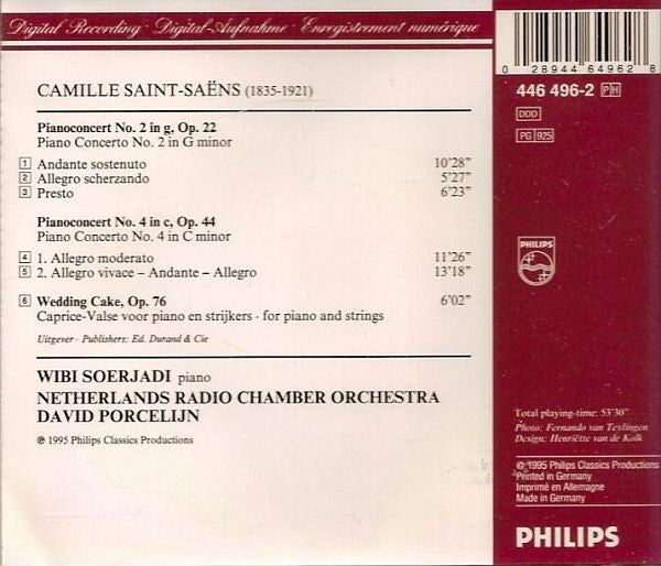 Wibi Soerjadi, Camille Saint-Saëns, Radio Kamerorkest, David Porcelijn : Piano Concertos No. 2 & 4 - Caprice Valse Op. 76 "Wedding Cake" (CD, Album)