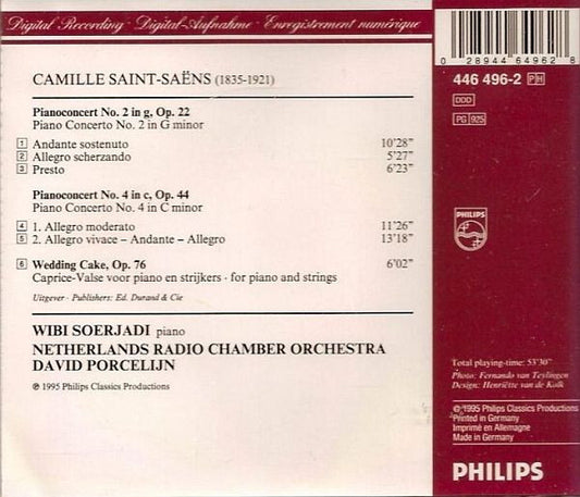 Wibi Soerjadi, Camille Saint-Saëns, Radio Kamerorkest, David Porcelijn : Piano Concertos No. 2 & 4 - Caprice Valse Op. 76 "Wedding Cake" (CD, Album)
