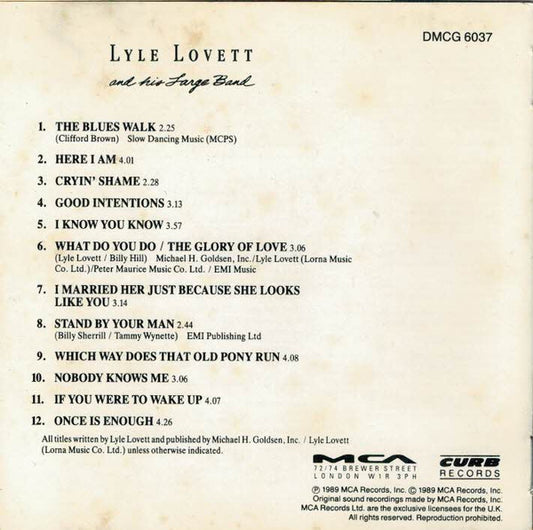 Lyle Lovett And His Large Band : Lyle Lovett And His Large Band (CD, Album)