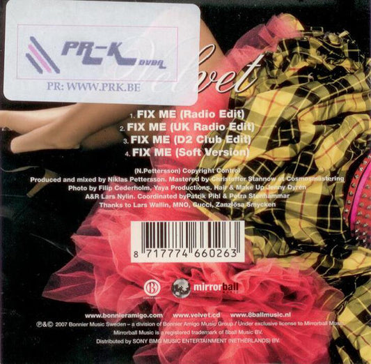 Velvet (6) : Fix Me (CD, Single)