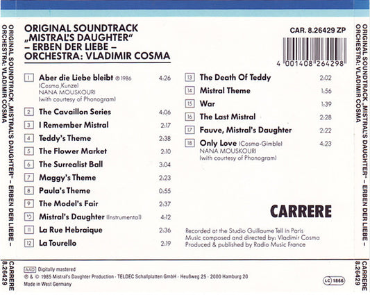 Vladimir Cosma : Mistral's Daughter - Original Soundtrack Aus Der ZDF-Serie: Erben Der Liebe (CD, Album, RE)