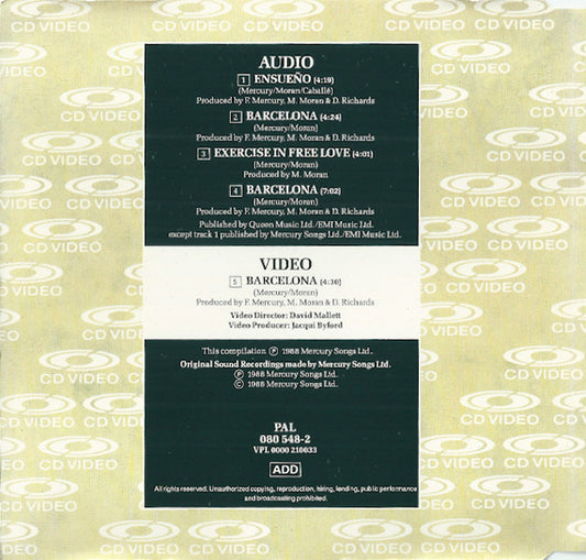 Freddie Mercury & Montserrat Caballé : Barcelona (CDV, 5", Single, PAL)