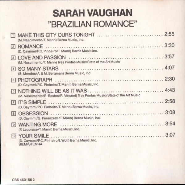 Sarah Vaughan & Milton Nascimento : Brazilian Romance (CD, Album)