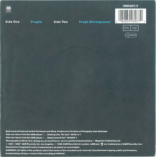 Sting : Fragile / Frágil (7", Single, Pos)
