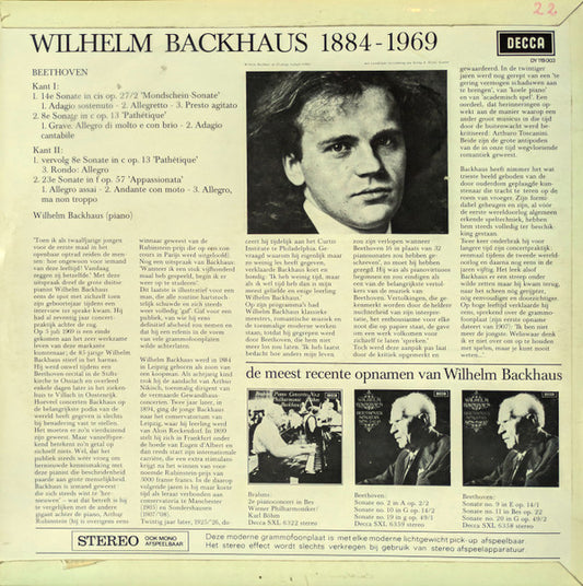 Wilhelm Backhaus – Ludwig van Beethoven : Mondschein - Sonate / Pathetique / Appassionata (LP)