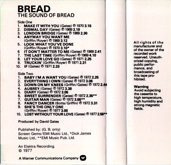 Bread : The Sound Of Bread (Their 20 Finest Songs) (Cass, Comp, Bla)