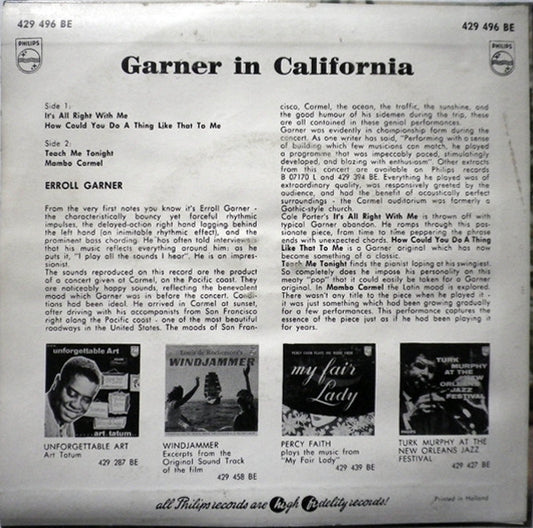 Erroll Garner : Garner In California (7", EP, Mono)