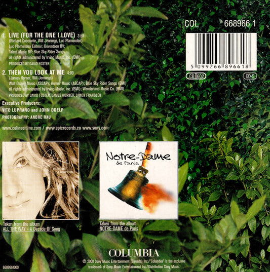 Céline Dion : Live (For The One I Love) (CD, Single, Car)