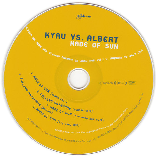 Kyau & Albert : Made Of Sun (CD, Maxi)