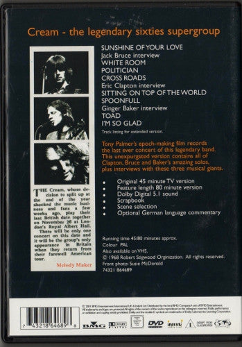 Cream (2) : Farewell Concert Royal Albert Hall (DVD-V, PAL)