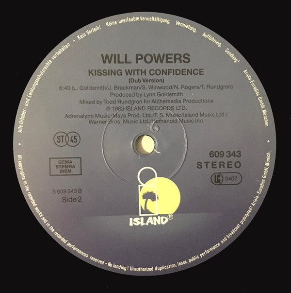 Will Powers : Kissing With Confidence (12", Maxi, RP)