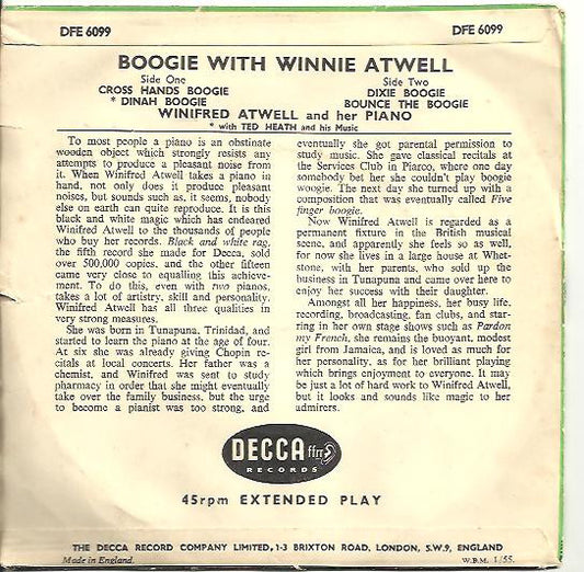 Winifred Atwell : Boogie With Winifred Atwell (7", EP, RP)