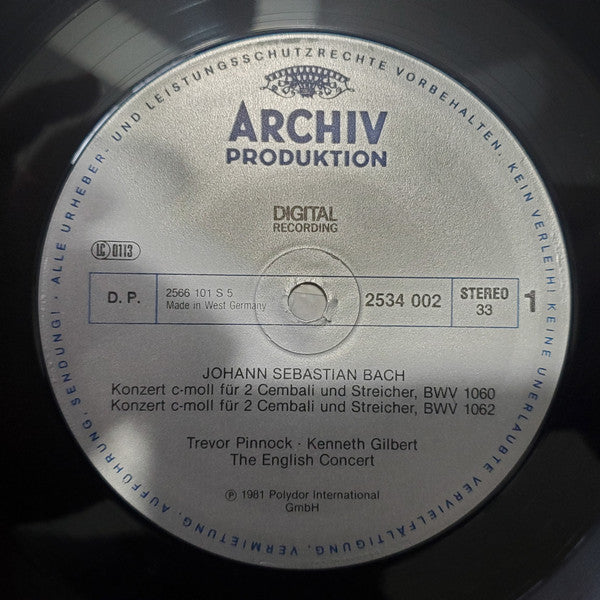Johann Sebastian Bach, Trevor Pinnock ∙ Kenneth Gilbert, The English Concert : Die Konzerte Für 2 Cembali (LP, Gat)