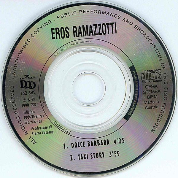 Eros Ramazzotti : Dolce Barbara (CD, Mini, Single)