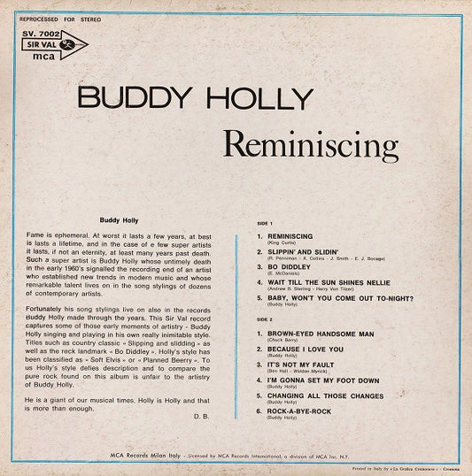 Buddy Holly : Reminiscing (LP)
