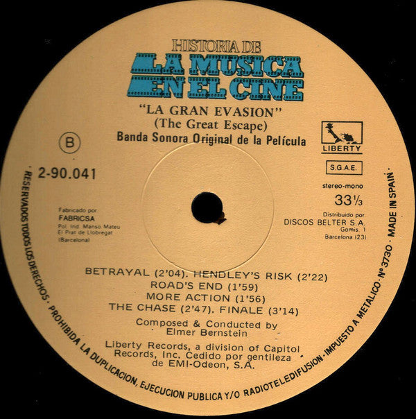 Elmer Bernstein : La Gran Evasion (The Great Escape) Banda Sonora Original De La Película (LP, Album, RE)
