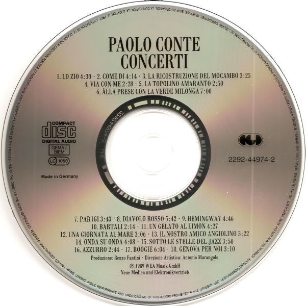 Paolo Conte : Concerti (CD, Album, RE)