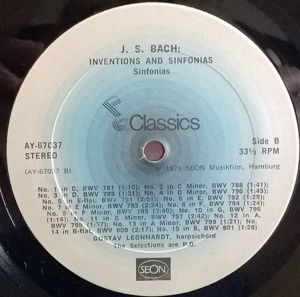Johann Sebastian Bach - Gustav Leonhardt : Inventions • Sinfonias (BWV 772-801 ∙ Gesamtaufnahme / Complete Edition / Edition Intégrale) (LP, Album, RE)