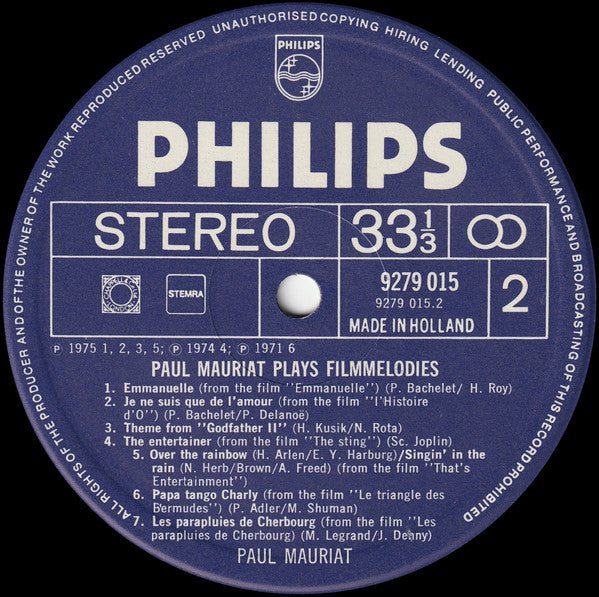 Paul Mauriat : Paul Mauriat Plays Filmmelodies (LP, Comp)