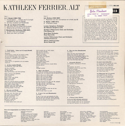 Johannes Brahms, Kathleen Ferrier : Altrapsodie (LP, Comp, Mono)