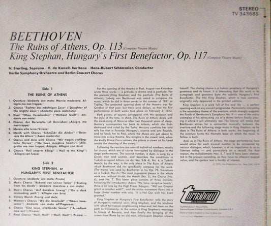 Ludwig Van Beethoven, Berliner Symphoniker & Berliner Konzertchor • Hans-Hubert Schönzeler : The Ruins Of Athens, Op.113 / King Stephan, Hungary's First Benefactor, Op. 117 (LP)