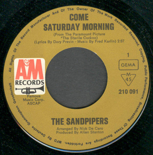 The Sandpipers : Come Saturday Morning (7", Single, Mono)