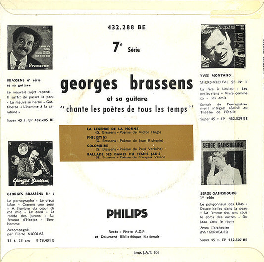 Georges Brassens : Chante Les Poètes De Tous Les Temps (7", EP, Mono, RE)