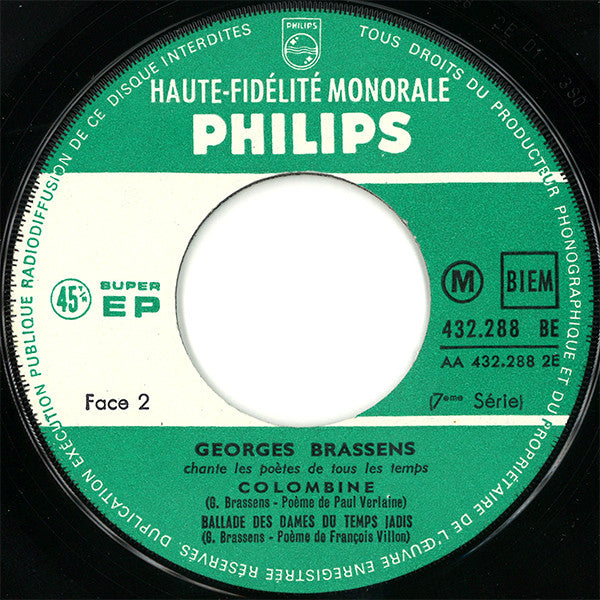 Georges Brassens : Chante Les Poètes De Tous Les Temps (7", EP, Mono, RE)