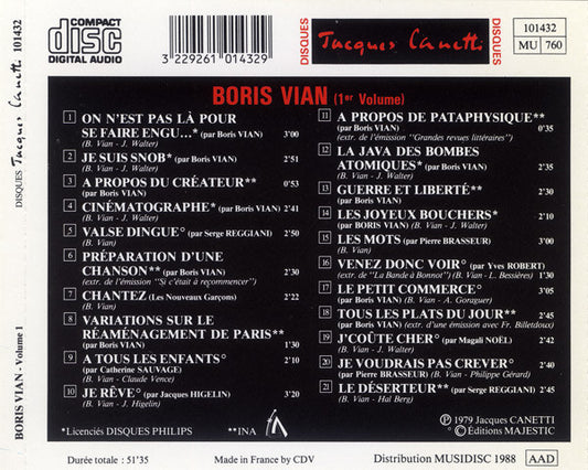 Boris Vian : Boris Vian (1er Volume) (CD, Comp)