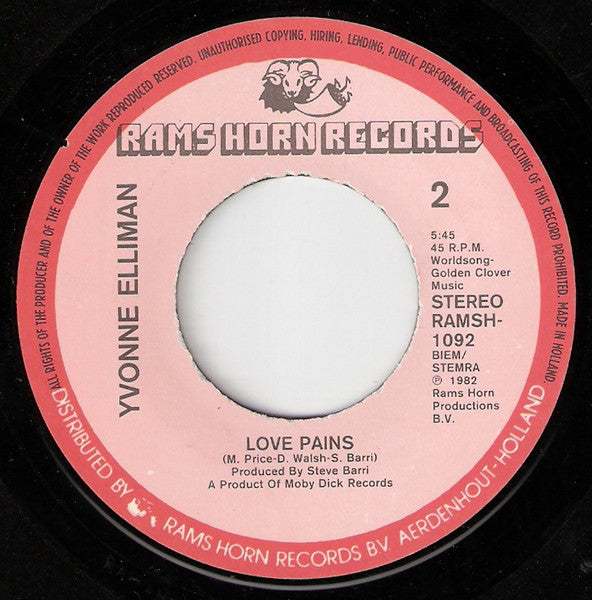 Yvonne Elliman : Love Pains (7", Single)