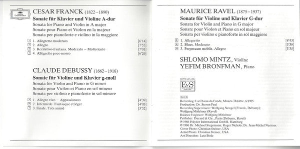 César Franck • Claude Debussy • Maurice Ravel, Shlomo Mintz • Yefim Bronfman : Violin Sonatas = Violinsonaten (CD, Album)