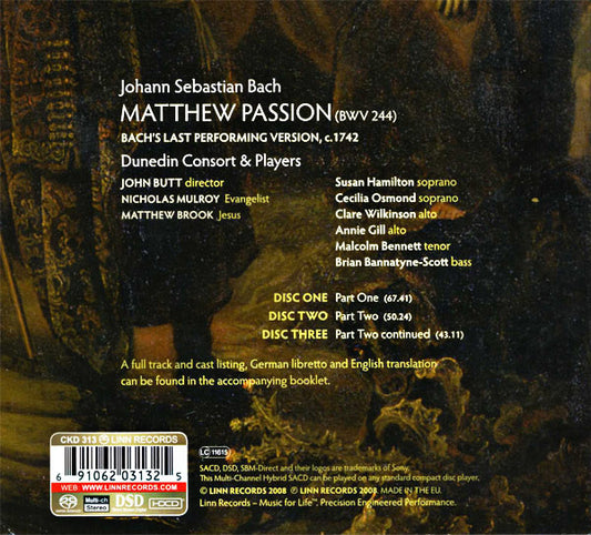 Johann Sebastian Bach, Dunedin Consort, John Butt, Nicholas Mulroy, Matthew Brook : Matthew Passion - Bach's Last Performing Version, 1742 (3xSACD, Hybrid, Multichannel, Album, HDC)