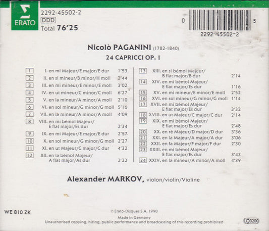Niccolò Paganini, Alexander Markov : 24 Capricci (CD, Album)