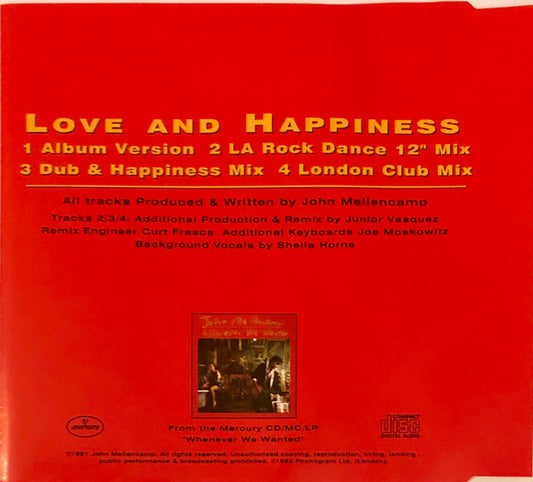 John Mellencamp* : Love And Happiness (CD, Single)