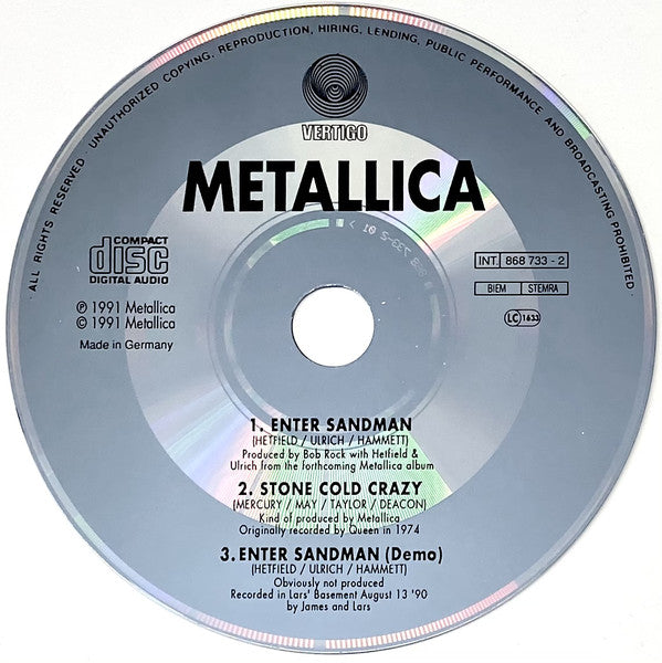Metallica : Enter Sandman (CD, Single, Gre)