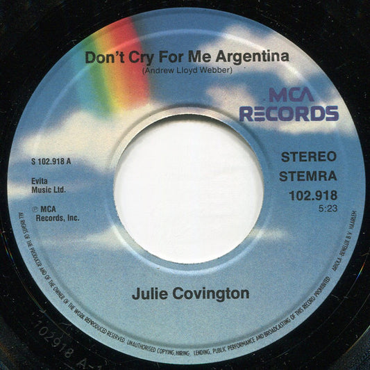 Julie Covington / Yvonne Elliman : Don't Cry For Me Argentina / I Don't Know How To Love Him (7", Single)