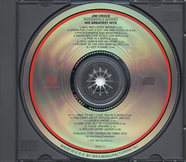 Jim Croce : Photographs & Memories (His Greatest Hits) (CD, Comp, RE)