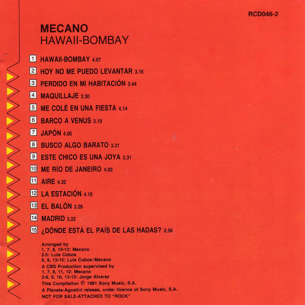 Mecano : Hawaii - Bombay y Otros Grandes Éxitos (CD, Comp, Promo)