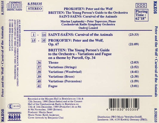 Prokofiev*, Britten*, Saint-Saëns*, Marian Lapšansky*, Peter Toperczer, Czechoslovak Radio Symphony Orchestra*, Ondrej Lenárd : Peter And The Wolf / The Young Person's Guide To The Orchestra / Carnival Of The Animals (CD, Album)