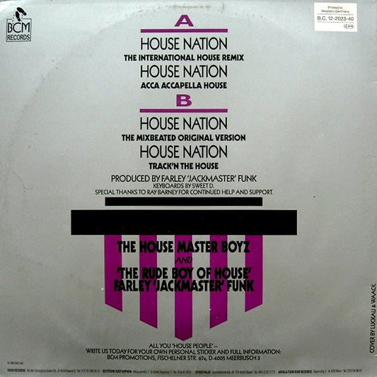 The Housemaster Boyz And The Rude Boy Of House : House Nation (12")