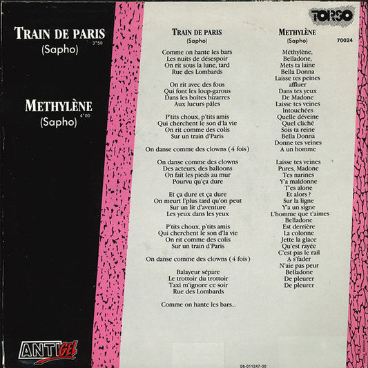 Sapho : Train De Paris / Méthylène (7")