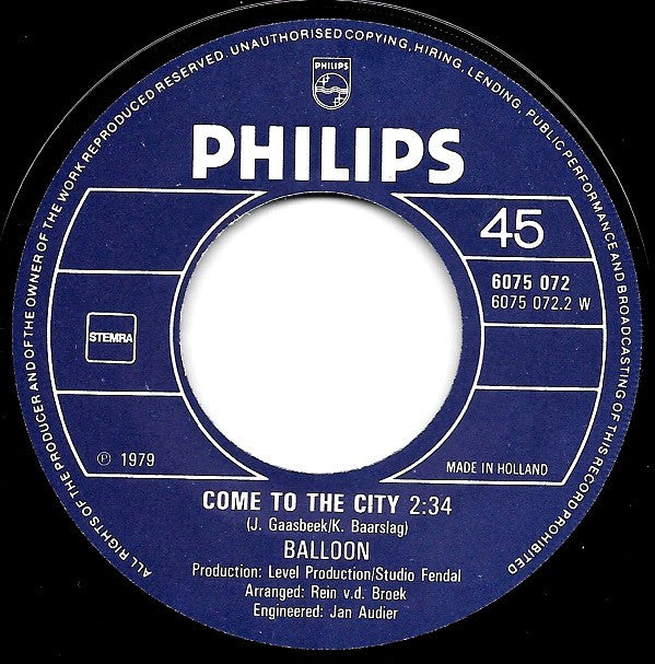 Balloon (7) : All You Need Is The Music (7", Single)